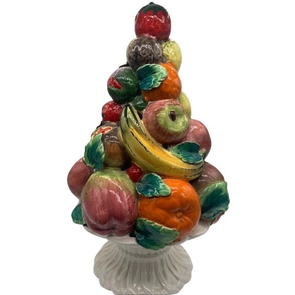 Vintage Ceramic Fruit Topiary 15" Majolica Style Pedestal Centerpiece Maximalist